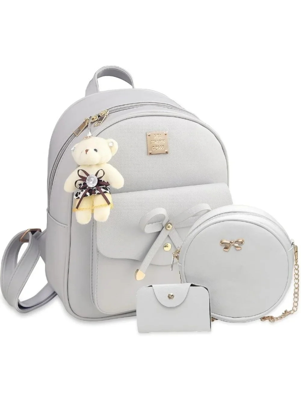 Cute Mini Leather Backpack Purse with Bowknot - 3-Piece Set for Women